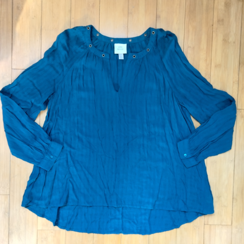 Knox Rose Dark Teal Long Sleeve Women's Top Blouse Size M Boho